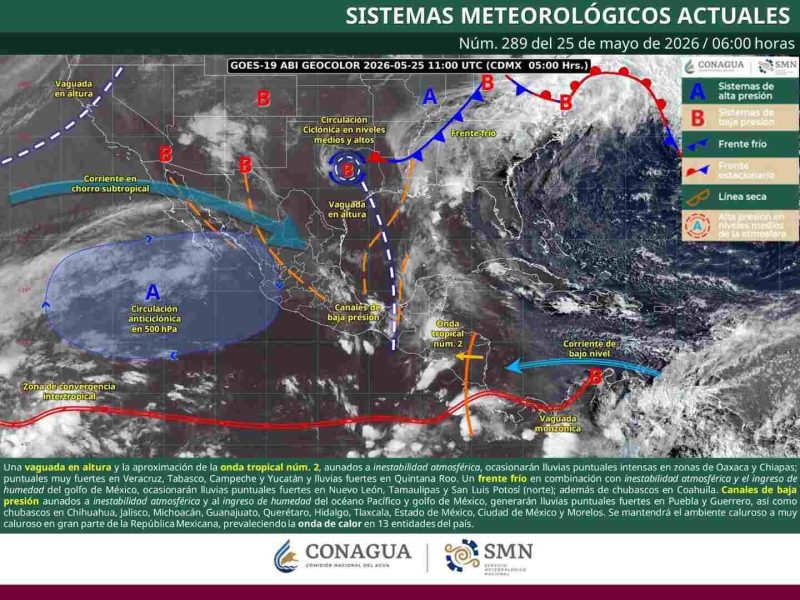 Onda tropical número 2 provocará lluvias intensas y altas temperaturas en Oaxaca
