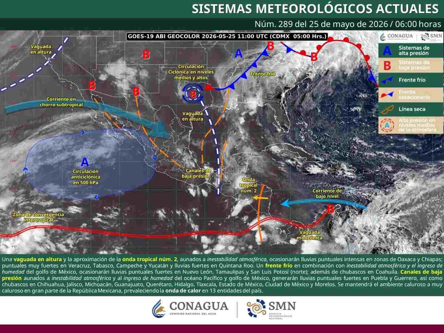 Onda tropical número 2 provocará lluvias intensas y altas temperaturas en Oaxaca
