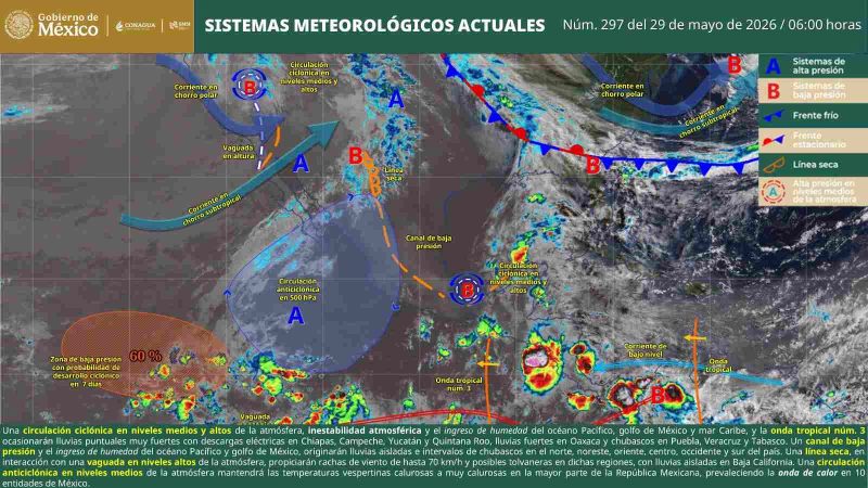 Persistirán lluvias y tormentas en Oaxaca por canal de baja presión