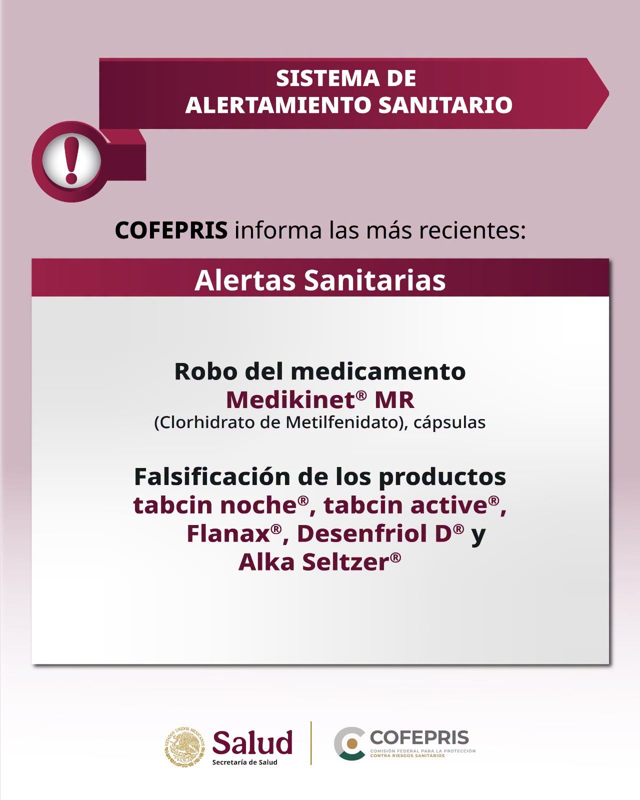 Cofepris alerta por medicamentos falsificados y el robo de lotes de un fármaco controlado