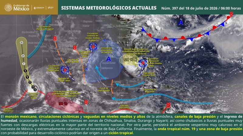 Prevén lluvias fuertes, vientos intensos y oleaje elevado en Oaxaca