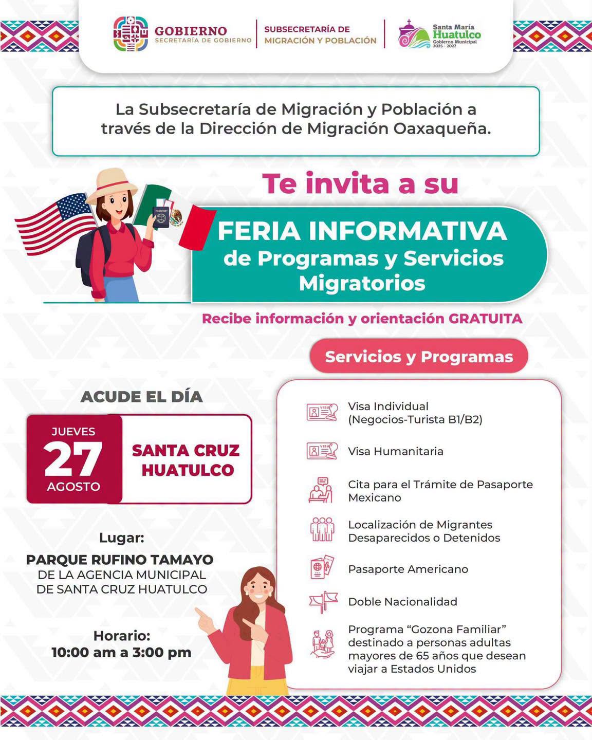 Invitan a Feria Informativa de Programas y Servicios Migratorios en Huatulco