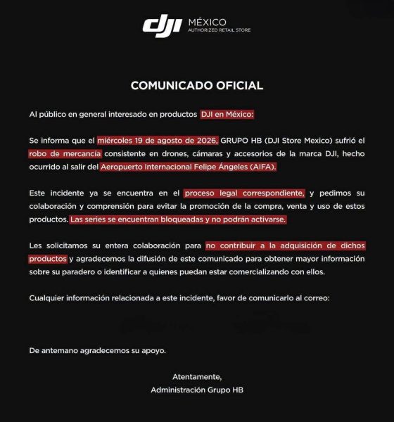 Roban 348 equipos DJI tras salir del AIFA